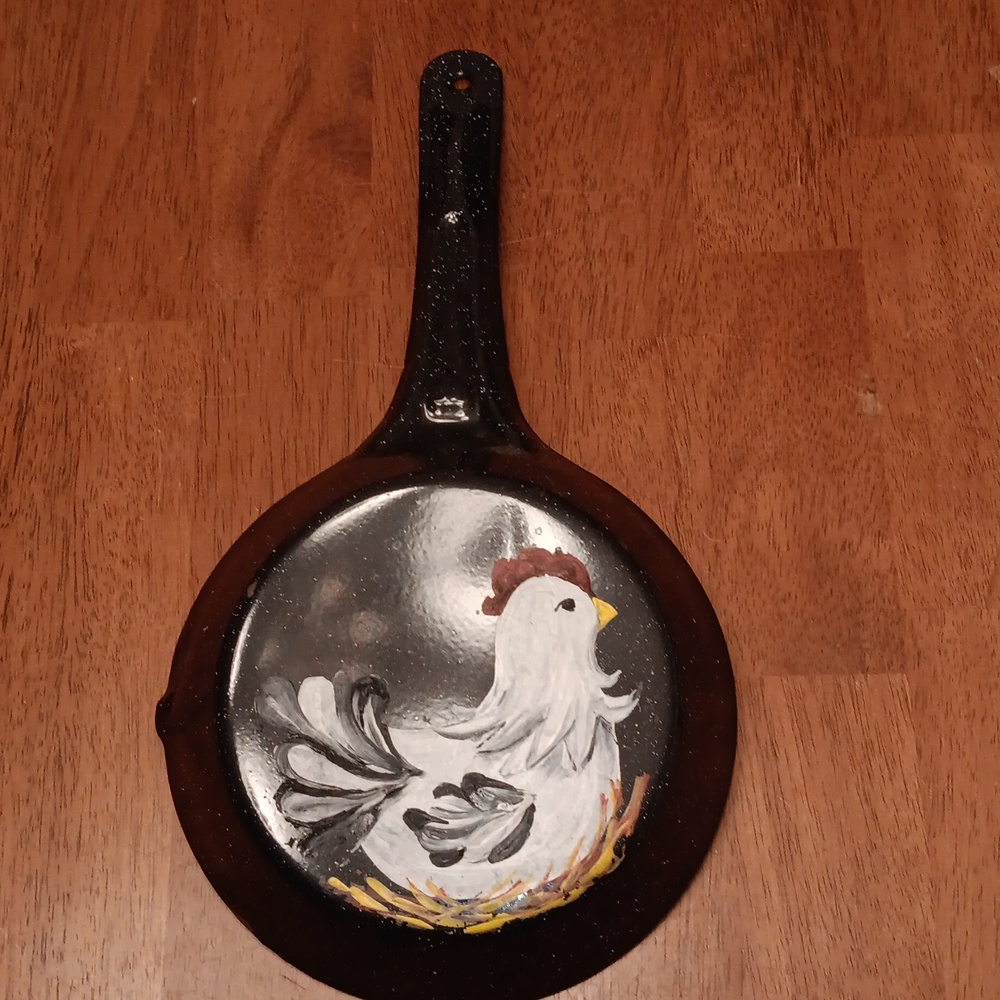 Handpainted Skillet Chicken Farmhouse Wall Hanging Decorative Only